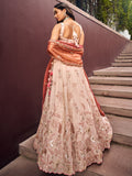 Beige Color Golden Sequined Using Thread,Coding & Zarkans Embroidered Viscos Semi-Stitched Lehenga choli with Contrast Dupatta  women's fashion mart