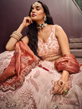 Beige Color Golden Sequined Using Thread,Coding & Zarkans Embroidered Viscos Semi-Stitched Lehenga choli with Contrast Dupatta  women's fashion mart