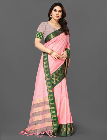 Arrival Cotton Silk Chex Pattern Saree With Gold Zari Weaving -Party Wear Default Title women's fashion mart