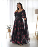 Enchanting Organza Silk Floral Digital Printed Anarkali Pant Suit - women's fashion mart