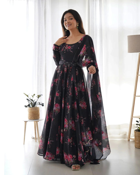 Enchanting Organza Silk Floral Digital Printed Anarkali Pant Suit - women's fashion mart