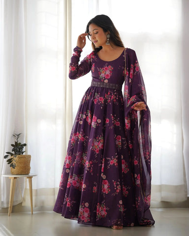 Enchanting Organza Silk Floral Digital Printed Anarkali Pant Suit - women's fashion mart