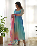 Dazzling Floral Digital Printed Faux Georgette Anarkali Pant Suit - women's fashion mart