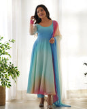 Dazzling Floral Digital Printed Faux Georgette Anarkali Pant Suit - women's fashion mart