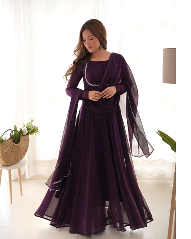 Enchanting Pure Faux Georgette Fully Flared Anarkali Pant Suit - women's fashion mart