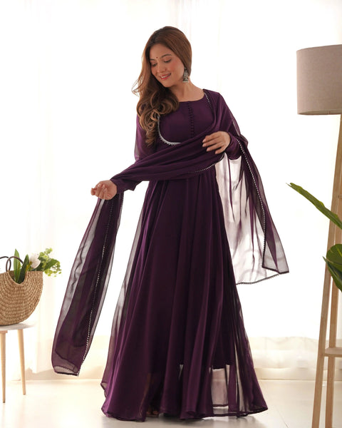 Enchanting Pure Faux Georgette Fully Flared Anarkali Pant Suit - women's fashion mart