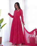 Pink Pure Chiffon Bandhej Printed Gown With Dupatta - women's fashion mart