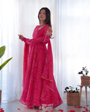 Pink Pure Chiffon Bandhej Printed Gown With Dupatta - women's fashion mart