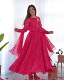 Pink Pure Chiffon Bandhej Printed Gown With Dupatta - women's fashion mart