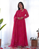 Pink Pure Chiffon Bandhej Printed Gown With Dupatta - women's fashion mart