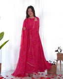 Pink Pure Chiffon Bandhej Printed Gown With Dupatta - women's fashion mart