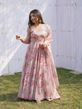 Dusty Brown Pure Organza Silk Anarkali Pant Suit With Belt - women's fashion mart