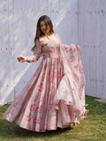 Dusty Brown Pure Organza Silk Anarkali Pant Suit With Belt - women's fashion mart