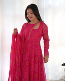 Pink Pure Chiffon Bandhej Printed Gown With Dupatta - women's fashion mart