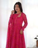 Pink Pure Chiffon Bandhej Printed Gown With Dupatta - women's fashion mart