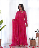 Pink Pure Chiffon Bandhej Printed Gown With Dupatta - women's fashion mart
