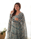 Amazing Pure Faux Georgette Zigzag printed Anarkali Pant Suit -Salwar Kameez Light Yellow / XS women's fashion mart