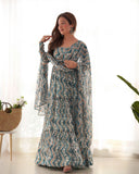 Amazing Pure Faux Georgette Zigzag printed Anarkali Pant Suit -Salwar Kameez Light Blue / XS women's fashion mart