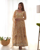 Amazing Pure Faux Georgette Zigzag printed Anarkali Pant Suit -Salwar Kameez Light Yellow / XS women's fashion mart