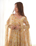 Amazing Pure Faux Georgette Zigzag printed Anarkali Pant Suit -Salwar Kameez Light Yellow / XS women's fashion mart