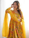 Adorable Yellow Floral Printed Silk Haldi Wear Palazzo Suit  women's fashion mart