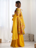 Adorable Yellow Floral Printed Silk Haldi Wear Palazzo Suit  women's fashion mart