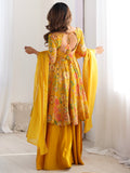 Adorable Yellow Floral Printed Silk Haldi Wear Palazzo Suit  women's fashion mart