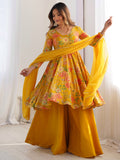 Adorable Yellow Floral Printed Silk Haldi Wear Palazzo Suit  women's fashion mart