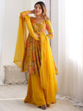 Adorable Yellow Floral Printed Silk Haldi Wear Palazzo Suit  women's fashion mart