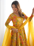 Adorable Yellow Floral Printed Silk Haldi Wear Palazzo Suit  women's fashion mart