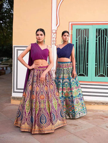 Classic and Stylish Banarasi Silk Lehenga Choli -Lehenga Choli Purple / XS women's fashion mart