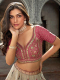 Dazzling Dusty Pink Zari Weaving Silk Wedding Wear Lehenga Choli - women's fashion mart