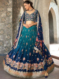 Outstanding Blue Zari Woven Silk Wedding Wear Lehenga Choli Set - women's fashion mart