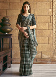 Army Green Shaded Satin Silk Printed Hand Worked Designer Saree - women's fashion mart