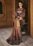 Brown Shaded Satin Silk Pure Hand Stone Worked Saree - women's fashion mart