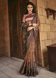 Brown Shaded Satin Silk Pure Hand Stone Worked Saree - women's fashion mart