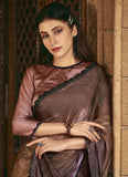 Brown Shaded Satin Silk Pure Hand Stone Worked Saree - women's fashion mart