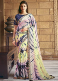 Yellow Pink Satin Silk Georgette Sequins Worked Designer Saree - women's fashion mart