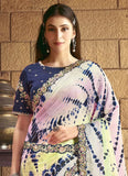 Yellow Pink Satin Silk Georgette Sequins Worked Designer Saree - women's fashion mart