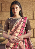 Brown Printed Gota Worked Crepe Georgette Designer Saree - women's fashion mart