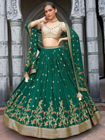 Stunning Green Zari Weaving Silk Designer Lehenga Choli Set - women's fashion mart