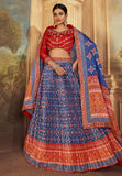 Exquisite Gaji Silk Navy-Red Patola Printed Lehenga Choli - women's fashion mart