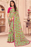 Casual Wear Sea Sea Green Color Printed Saree.