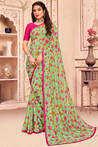 Casual Wear Sea Sea Green Color Printed Saree.