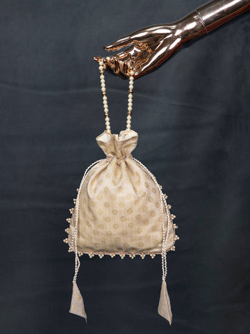 Off-White Color Foil Printed Chanderi Batwa