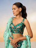Golden Sequin,Thread,Coding Feather Work Embroidered Georgette Semi-Stitched Lehenga choli  women's fashion mart