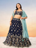 Golden Sequin,Thread,Coding Feather Work Embroidered Georgette Semi-Stitched Lehenga choli  women's fashion mart