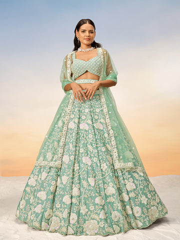 White Color Sequined Chinon Embroidered Semi-Stitched Lehenga choli  women's fashion mart