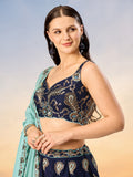 Golden Sequin,Thread,Coding Feather Work Embroidered Georgette Semi-Stitched Lehenga choli  women's fashion mart