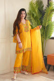 Ethnic Heavy Rayon Salab Set with Intricate Handwork Embroidery – Fully Stitched Kurti, Pant & Cotton Dupatta - S women's fashion mart